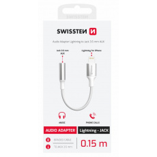 SWISSTEN AUDIO ADAPTÉR TEXTILE LIGHTNING (samec) / 3,5mm AUX 0,15 M BÍLÝ (nahrazuje 73501212)