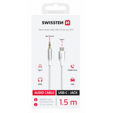 SWISSTEN AUDIO ADAPTÉR TEXTILE USB-C (samec) / 3,5 mm JACK (samec) 1,5M BÍLÝ