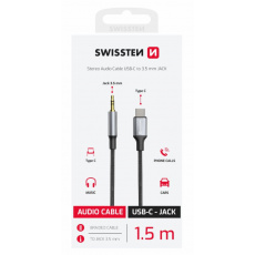 SWISSTEN AUDIO ADAPTÉR TEXTILE USB-C (samec) / 3,5 mm JACK (samec) 1,5M ČERNÝ (nahrazuje 73501303)