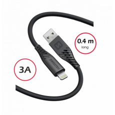 SWISSTEN DATOVÝ KABEL SOFT SILICONE USB-A / LIGHTNING 0,4 M ČERNÝ