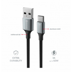 SWISSTEN DATOVÝ KABEL TEXTILE II USB / USB-C 1,5 M ČERNÝ