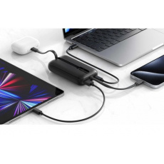 SWISSTEN POWER BANK VOLTBOX 35W 10000 mAh S INTEGROVANÝMI KABELY USB-C A LIGHTNING ČERNÁ