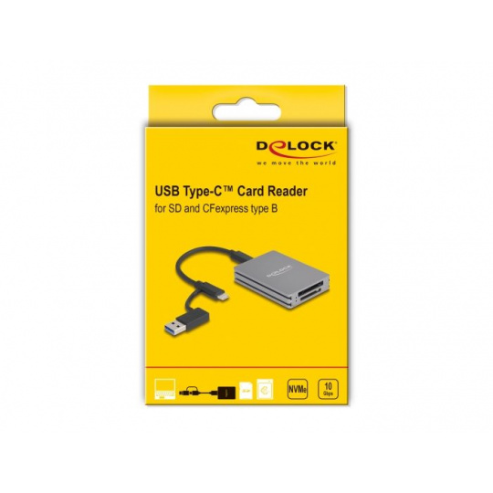 Delock USB Type-C™ čtečka karet pro paměťové karty SD a CFexpress typu B