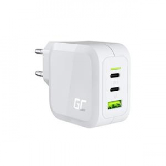 Green Cell bílá 65W GaN GC PowerGan nabíječka do zdi pro notebook, MacBook, telefon, tablet, Nintendo Switch - 2x USB-C, 1x