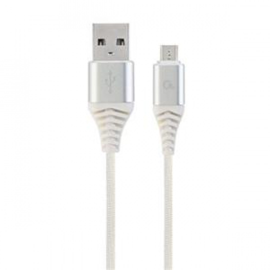 GEMBIRD CABLEXPERT Kabel USB 2.0 AM na MicroUSB (AM/BM), 2m, opletený, bílo-stříbrný, blister, PREMIUM QUALITY