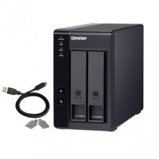 QNAP 2-bay 3.5" SATA HDD USB 3.1 Gen2 10Gbps type-C hardware RAID external enclosure. USB-C to USB-A cable included. Expansion uni