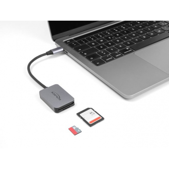 Delock Čtečka karet s rozhraním USB Type-C™ v hliníkovém krytu na paměťové karty SD nebo Micro SD