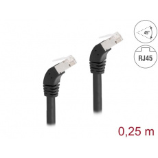 Delock Síťový kabel RJ45 Cat.6A S/FTP, zalomený dolů o 45°, 0,25 m, černý