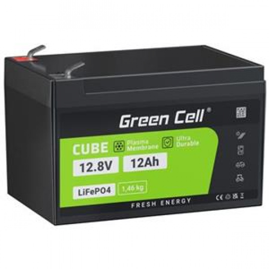 Green Cell Baterie LiFePO4 12,8V 12Ah 153,6Wh LFP lithiová baterie 12V s BMS pro sekačku na trávu, dětskou koloběžku, UPS skútr