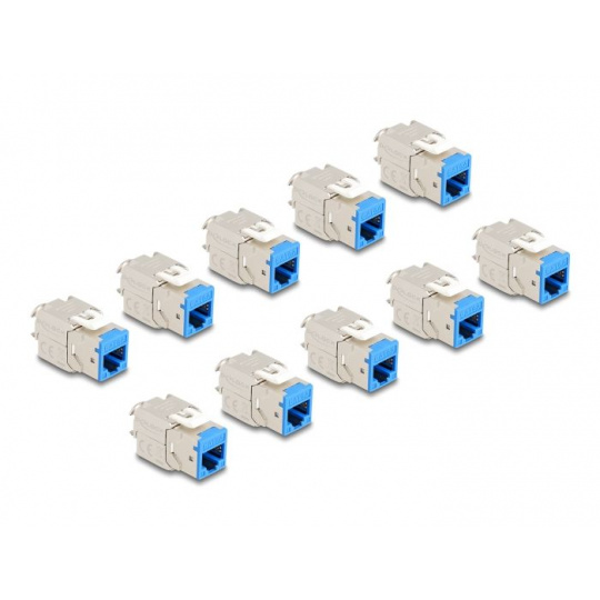 Delock Modul Keystone ze zásuvkového konektoru RJ45 na LSA Cat.6A, beznástrojový, modrý, sada 10 kusů