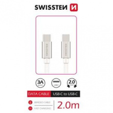 SWISSTEN DATOVÝ KABEL TEXTILE USB-C / USB-C 2,0 M STŘÍBRNÝ