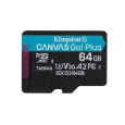 KINGSTON 64GB microSDHC Canvas Go! PLus 170R/100W U3 UHS-I V30 Card bez adapteru