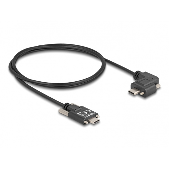 Delock USB 2.0 kabel USB Type-C™ samec se šrouby na USB Type-C™ samec se šrouby pravoúhlý levý / pravý PD 3.0 60 W 1 m