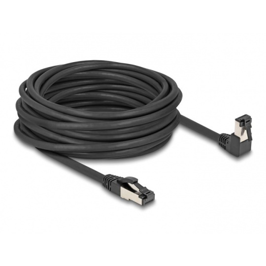 Delock Síťový kabel RJ45 Cat.8.1 S/FTP, zalomený dolů o 90° / přímý, 10 m, černý