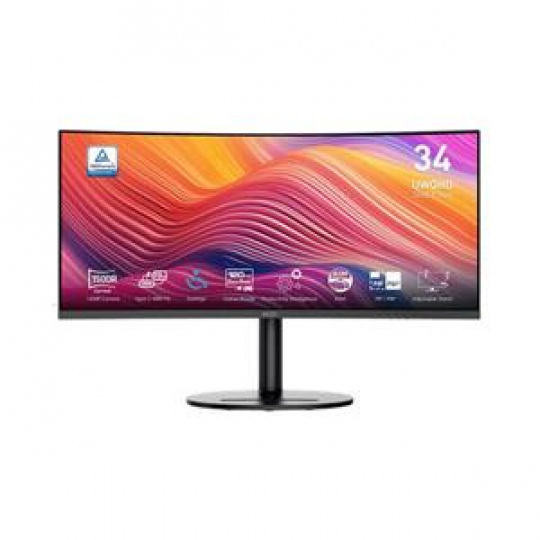 MSI monitor Modern MD342CQP, 34"  VA zakřivený /3440x1440 (UWQHD)/120Hz/1ms/2 x HDMI/DP/USB-A,B,C/Výšk.nast/Pivot/Černá