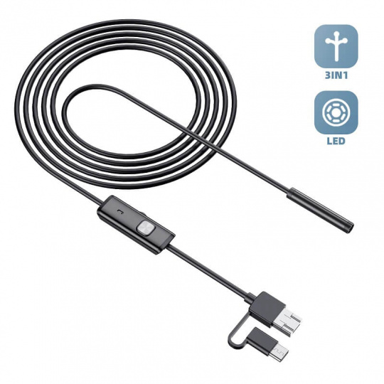 W-Star Endoskopická kamera UCAM8x2 sonda 8mm 2m měkký kabel HD USB konektor 3v1