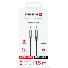 SWISSTEN AUDIO KABEL TEXTILE JACK (samec) / JACK (samec) 1,5 M ČERNÝ (nahrazuje 73501101)