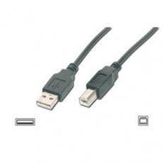 Digitus USB kabel A/samec na  B/samec, 2x stíněný, černý, 3m