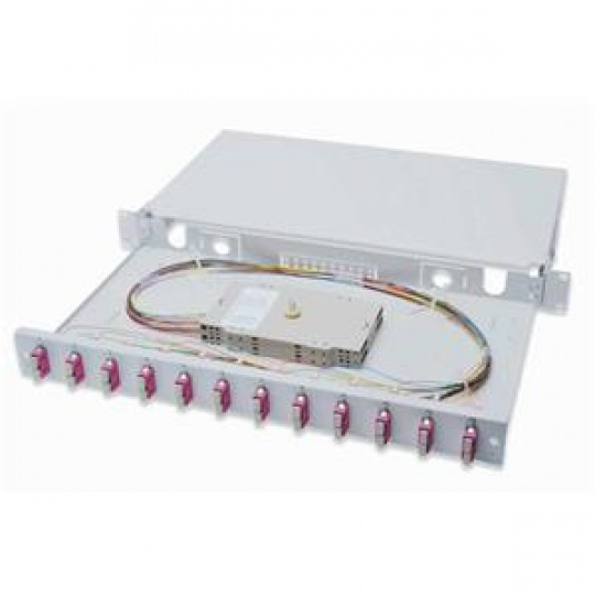 Digitus Fiber Optic Sliding Splice Box, 1U, Equipped 12x SC duplex, incl. M 25 Screw, Splice Cassette Color Pigtails OM4, Adapter