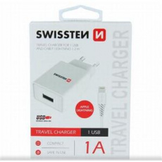 SWISSTEN SÍŤOVÝ ADAPTÉR SMART IC 1x USB 1A POWER + DATOVÝ KABEL USB / LIGHTNING 1,2 M BÍLÝ