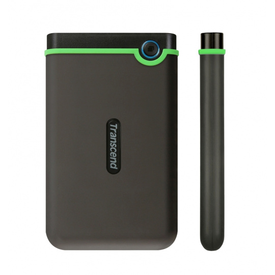 TRANSCEND 2TB StoreJet 25M3S SLIM, 2.5”, USB 3.0 (3.1 Gen 1) Externí Anti-Shock disk, tenký profil, šedo/zelený