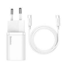 Baseus rychlonabíječka do sítě Super Si USB-C PD QC 25W (s kabelem USB-C na USB-C) bílá