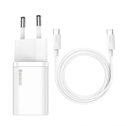 Baseus rychlonabíječka do sítě Super Si USB-C PD QC 25W (s kabelem USB-C na USB-C) bílá