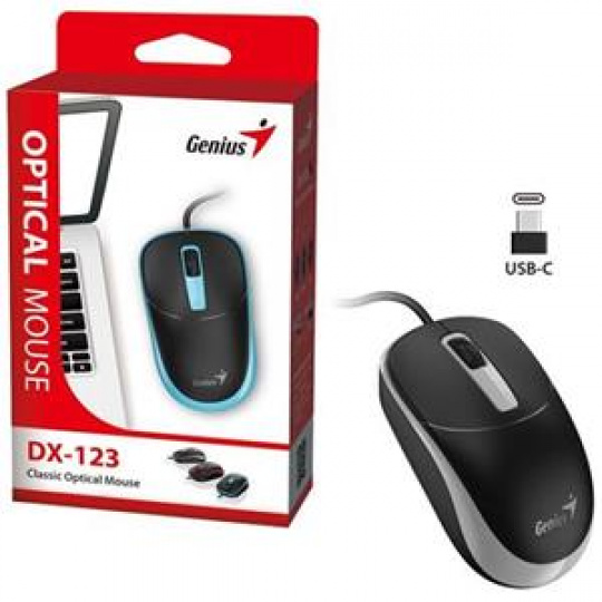 Genius DX-123 Myš, drátová, optická, 1200DPI, 3 tlačítka, USB-C, černo-šedá