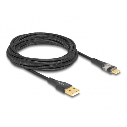 Delock Kabel ze zástrčky USB 2.0 Typ-A na zástrčku USB Type-C™, s funkcí rychlého nabíjení 60 W, průhledný, 3 m