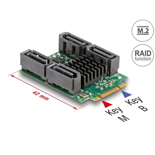 Delock Převodník M.2 Key B+M samec na 4 x SATA samec s RAID a HyperDuo