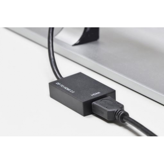 Ednet kabelový adaptér DisplayPort, DP samec - HDMI 2.0 typ A samice, 0,2 m, se zámkem, aktivní, CE, zlato, bl