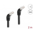 Delock Síťový kabel RJ45 Cat.6A S/FTP, zalomený dolů o 45°, 2 m, černý