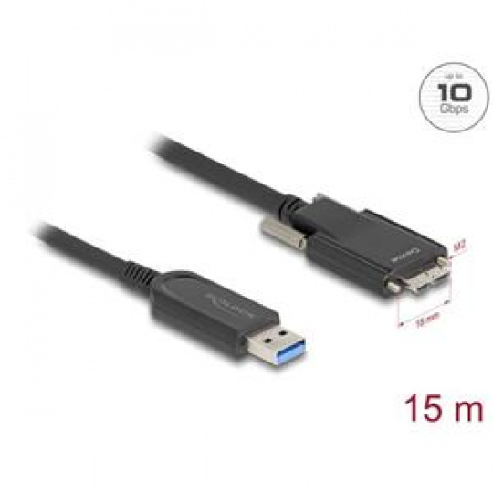 Delock Aktivní optický kabel USB 10 Gbps-A samec > USB 10 Gbps Typ Micro-B samec se šroubky 15 m