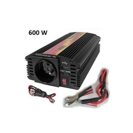 Měnič napětí Carspa CAR600U-122 12V/230V+USB 600W, modifikovaná sinus