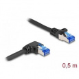 Delock Síťový kabel rozhraní RJ45 Cat.6A, S/FTP, přímý / pravý pravoúhlý, 0,5 m, černý