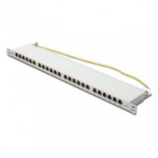 DIGITUS CAT 6 Patch Panel, stíněný, 24 portů RJ45 w. závěrka, 8P8C, LSA, 0,5U, 19 "montáž do racku, šedá