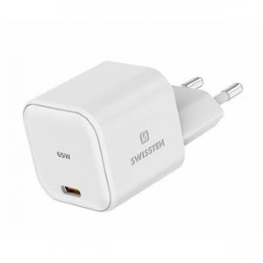 SWISSTEN SÍŤOVÝ ADAPTÉR GaN 1x USB-C 65W POWER DELIVERY BÍLÝ