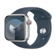 Apple Watch Series 9 Cellular 45mm Stříbrný hliník s bouřkově modrým sportovním řemínkem S/M