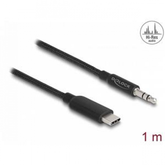 Delock Stereofonní audio kabel ze zástrčky USB Type-C™ na stereofonní zástrčkový konektor 3,5 mm, 3 pinový, 1 m, černý