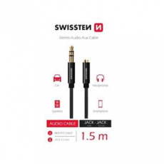 SWISSTEN  AUDIO KABEL TEXTILE 3,5 mm JACK(samec) - 3,5 mm JACK (samice) 1,5 M ČERNÝ