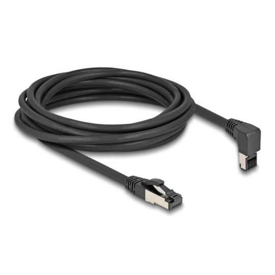 Delock Síťový kabel RJ45 Cat.8.1 S/FTP, zalomený nahoru o 90° / přímý, 5 m, černý