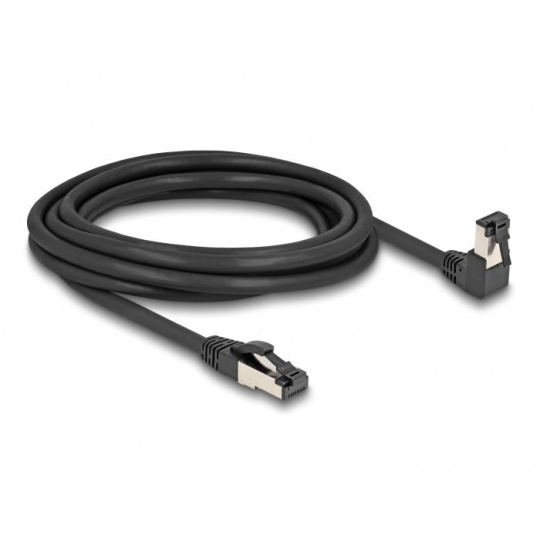 Delock Síťový kabel RJ45 Cat.8.1 S/FTP, zalomený dolů o 90° / přímý, 3 m, černý