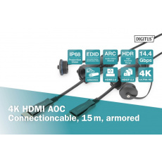 DIGITUS Připojovací kabel 4K HDMI AOC, ochranný kryt pro zástrčky IP 68; 15 m, 4K*2K@60HZ