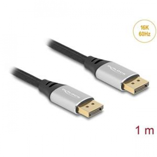 Delock DisplayPort kabel 16K 60 Hz 1 m stříbrný kovový