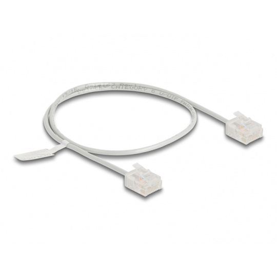 Delock Síťový kabel rozhraní RJ45 Cat.6, UTP Ultra Slim, 0,5 m, šedá s krátkými zástrčkami