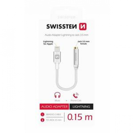 SWISSTEN AUDIO ADAPTÉR TEXTILE LIGHTNING /JACK(samice) 0,15AUDIO ADAPTÉR TEXTILE LIGHTNING /JACK(samice) 0,15 M STŘÍBRNÝ