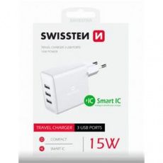 SWISSTEN SÍŤOVÝ ADAPTÉR 3x USB 3A 15W BÍLÝ