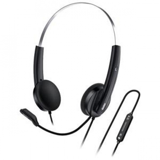 Genius HS-220U AI, Headset, náhlavní, drátový, s mikrofonem, ovládání hlasitosti,Copilot, 1× USB-C, černo-stříbrná