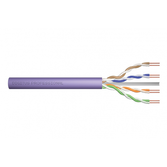 Digitus UTP kabel drát AWG23, měď, Cat.6, box 100m, LSOH, fialová