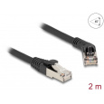 Delock Síťový kabel RJ45 Cat.6A S/FTP, ze zástrčky zalomené doprava 45° na přímou zástrčku, 2 m, černý